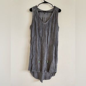 NYTT Washed Gray Neck Tie Loose Fit Sleeveless Shift Dress Women's Size Small